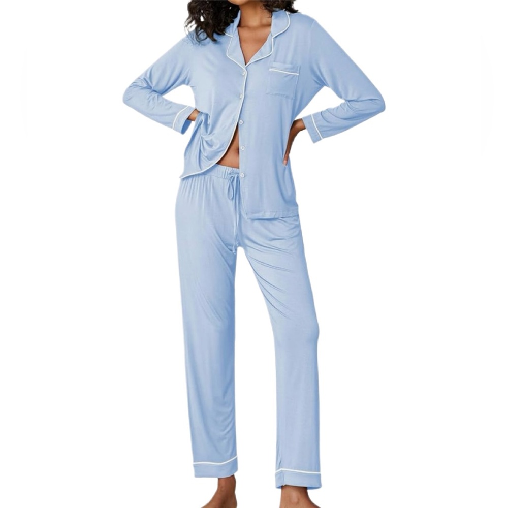 Ekouaer Women's Long Sleeve Sleepwear/SIZE:S/Light Blue/NWT - Picture 2 of 9
